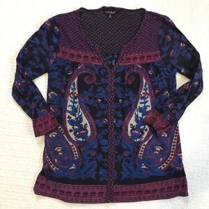 Lucky Brand Paisley‎ Floral Boho V Neck Long Sleeve Tunic Top Women's M